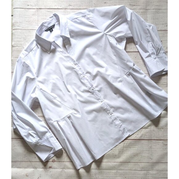 Zac &Rachel Woman Shirt White Peplum Lond Sleeves Button Up Cotton Blend Size 2X - Picture 3 of 11